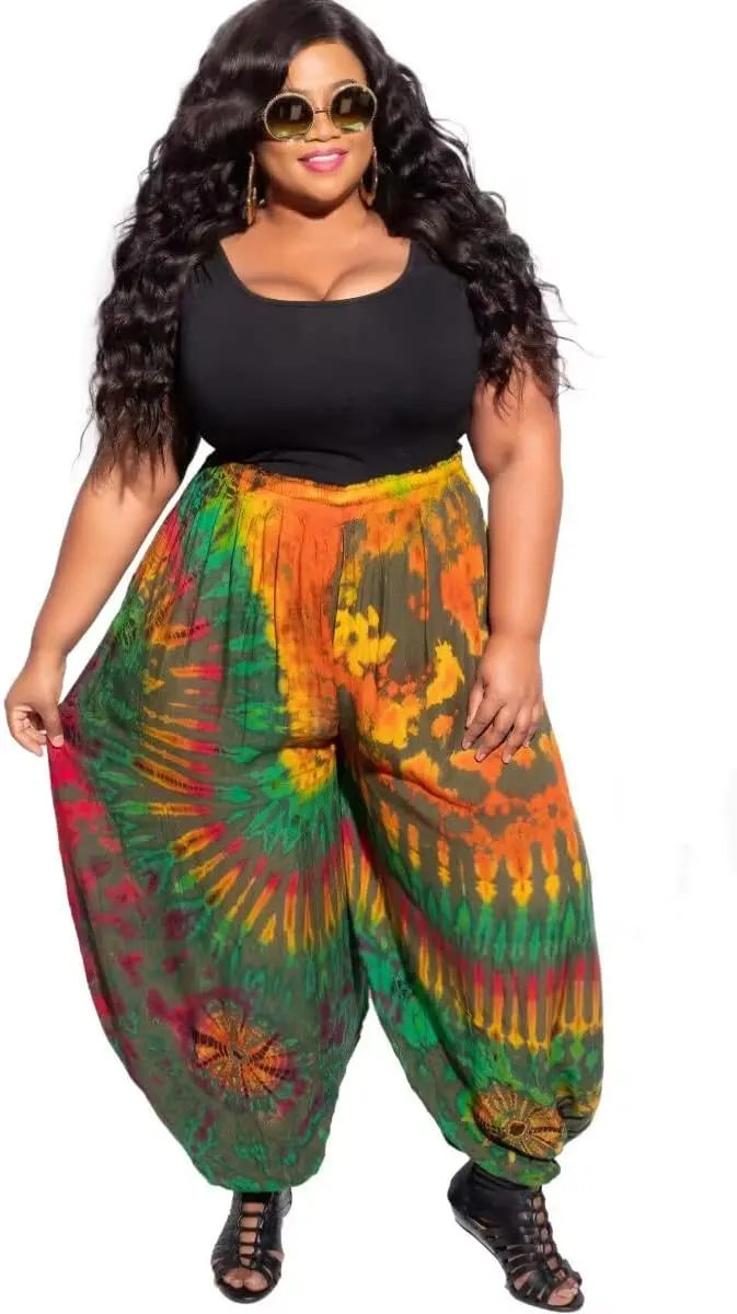 Acatmew Plus Size Harem Pants for Women African Print Casual Bohemian Loose Long Pants with Pocket
