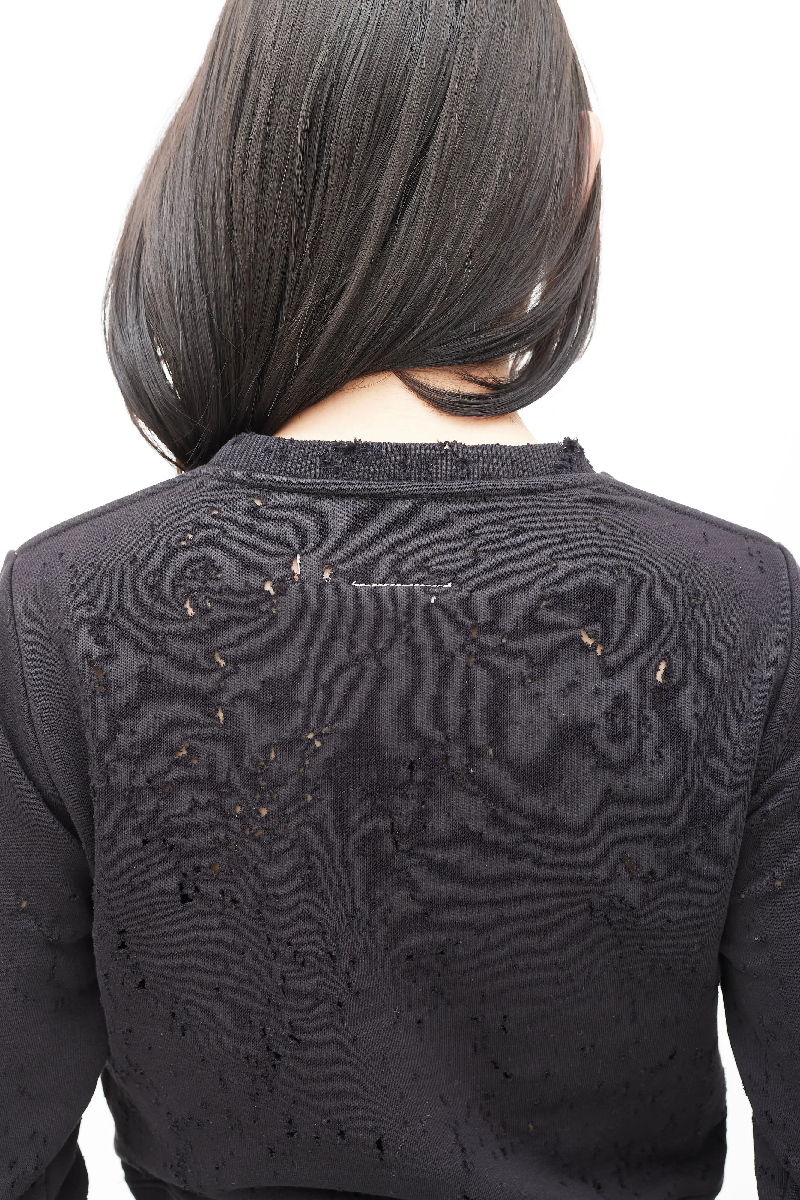 Black & White Distressed Cropped Sweatshirt