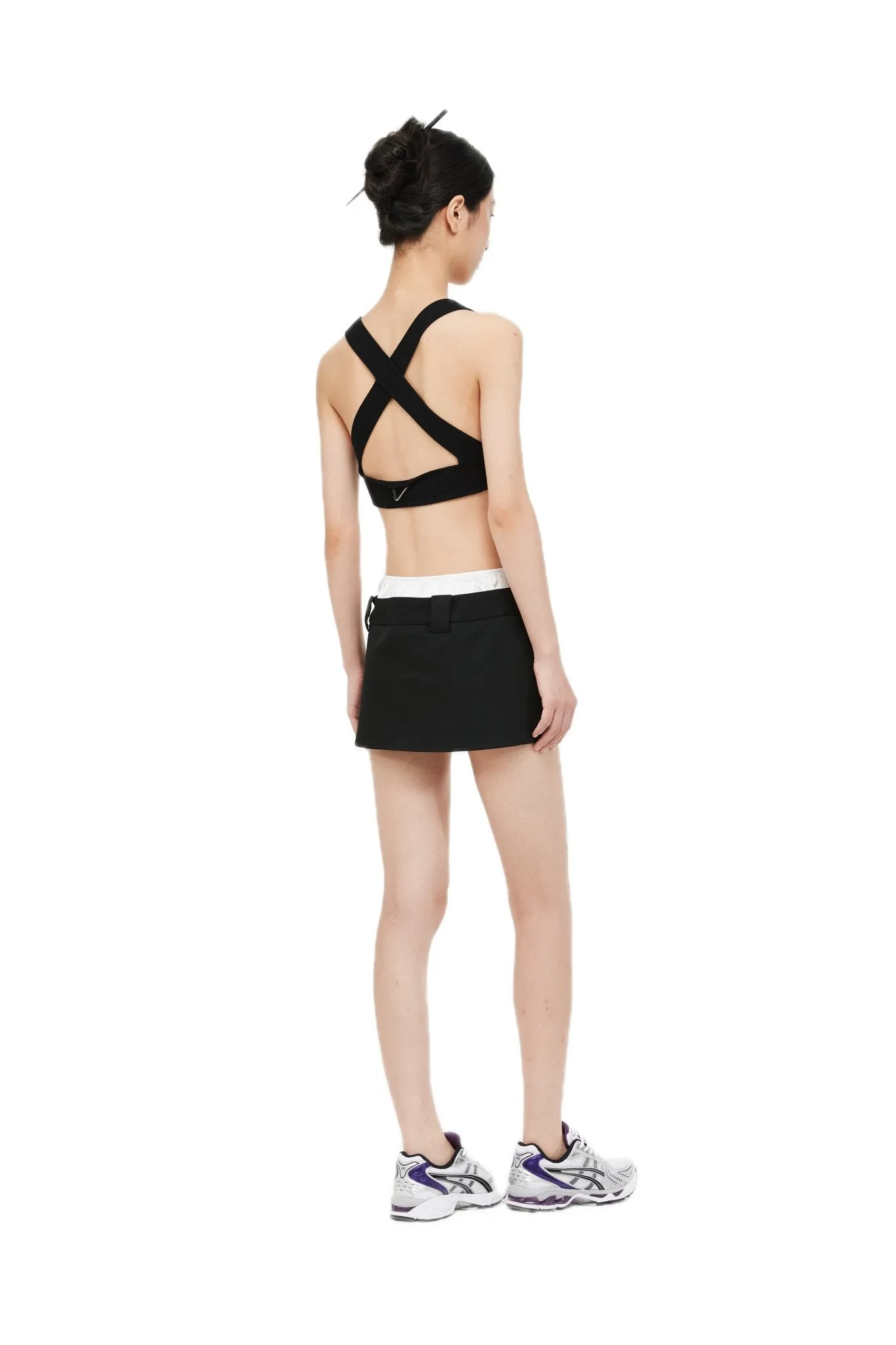 Black Customized Brand Logo Contrast Double Waistband Mini Skirt