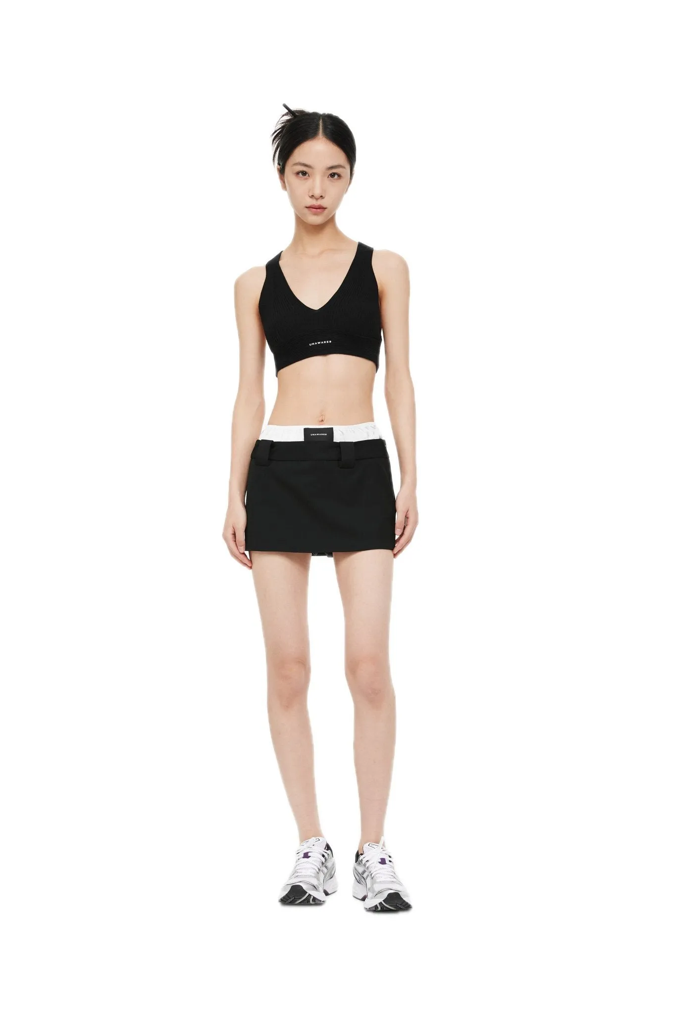 Black Customized Brand Logo Contrast Double Waistband Mini Skirt