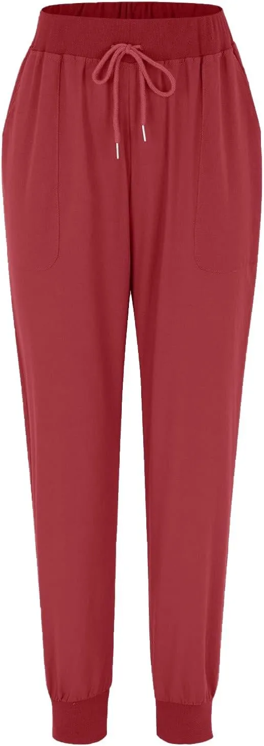 Casual Pants For Women Linen Elastic Waist Trousers Summer Baggy Straight Leg Comfort Tapered Pants with Pockets