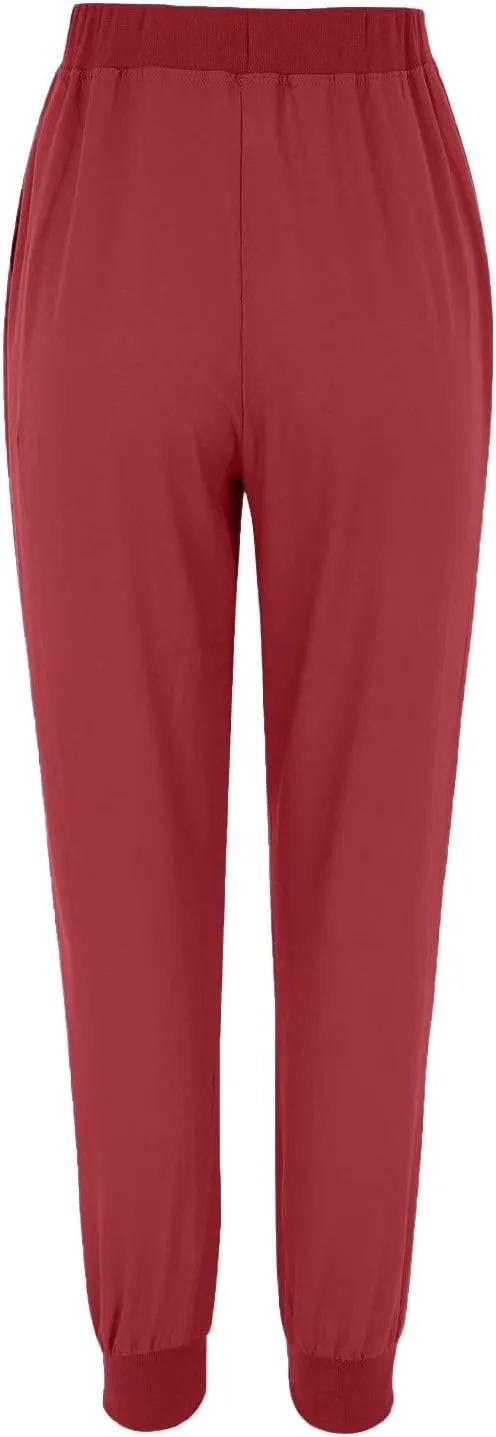 Casual Pants For Women Linen Elastic Waist Trousers Summer Baggy Straight Leg Comfort Tapered Pants with Pockets