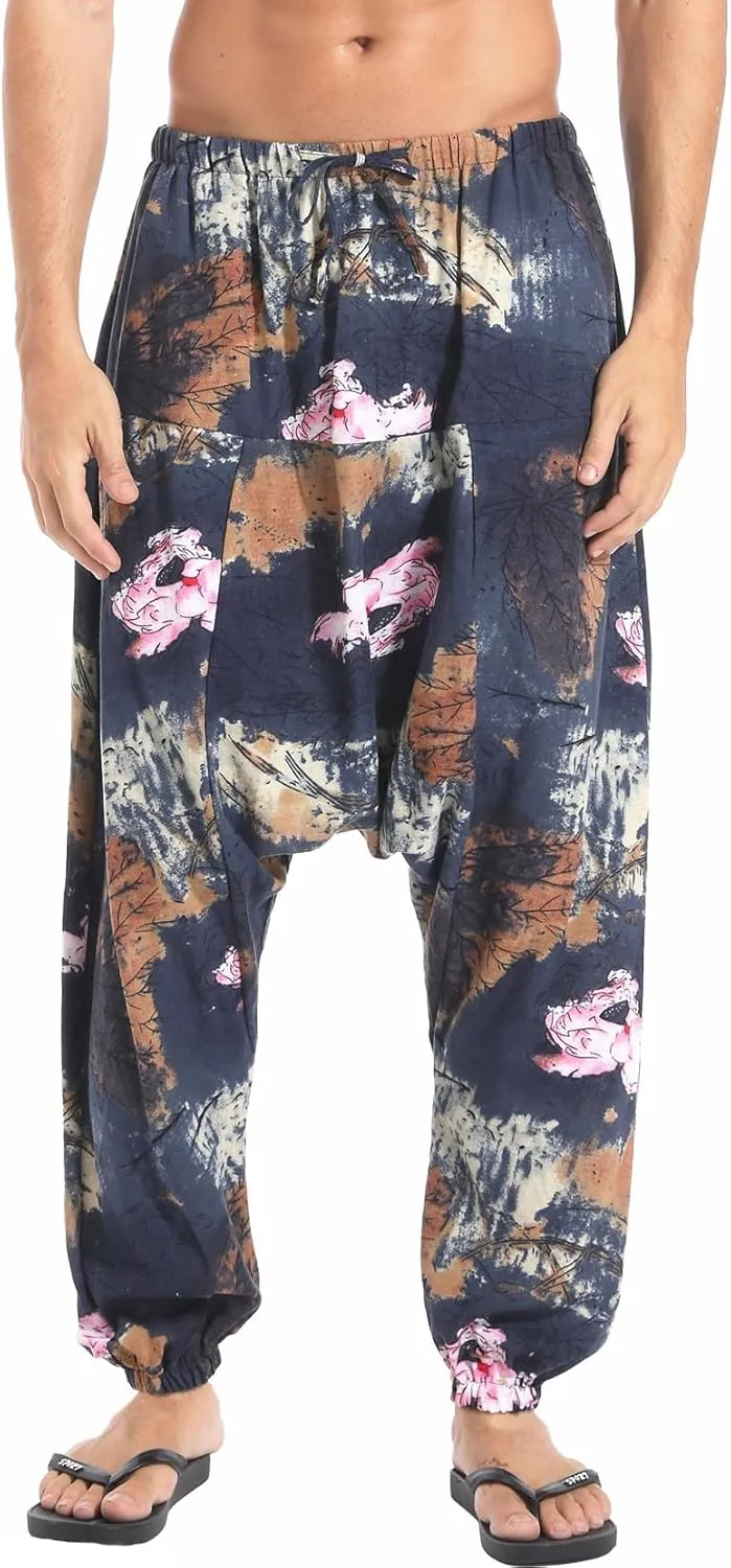 CLANMILUMS Men Women Harem Pants Elastic Drawstring Waist Loose Fit Hippie Boho Aladin Yoga Pants