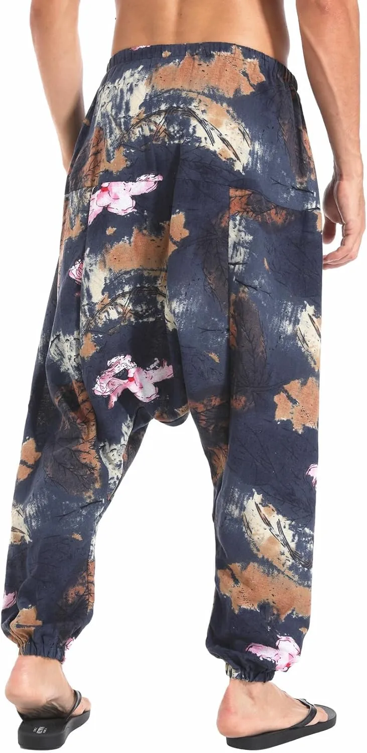 CLANMILUMS Men Women Harem Pants Elastic Drawstring Waist Loose Fit Hippie Boho Aladin Yoga Pants