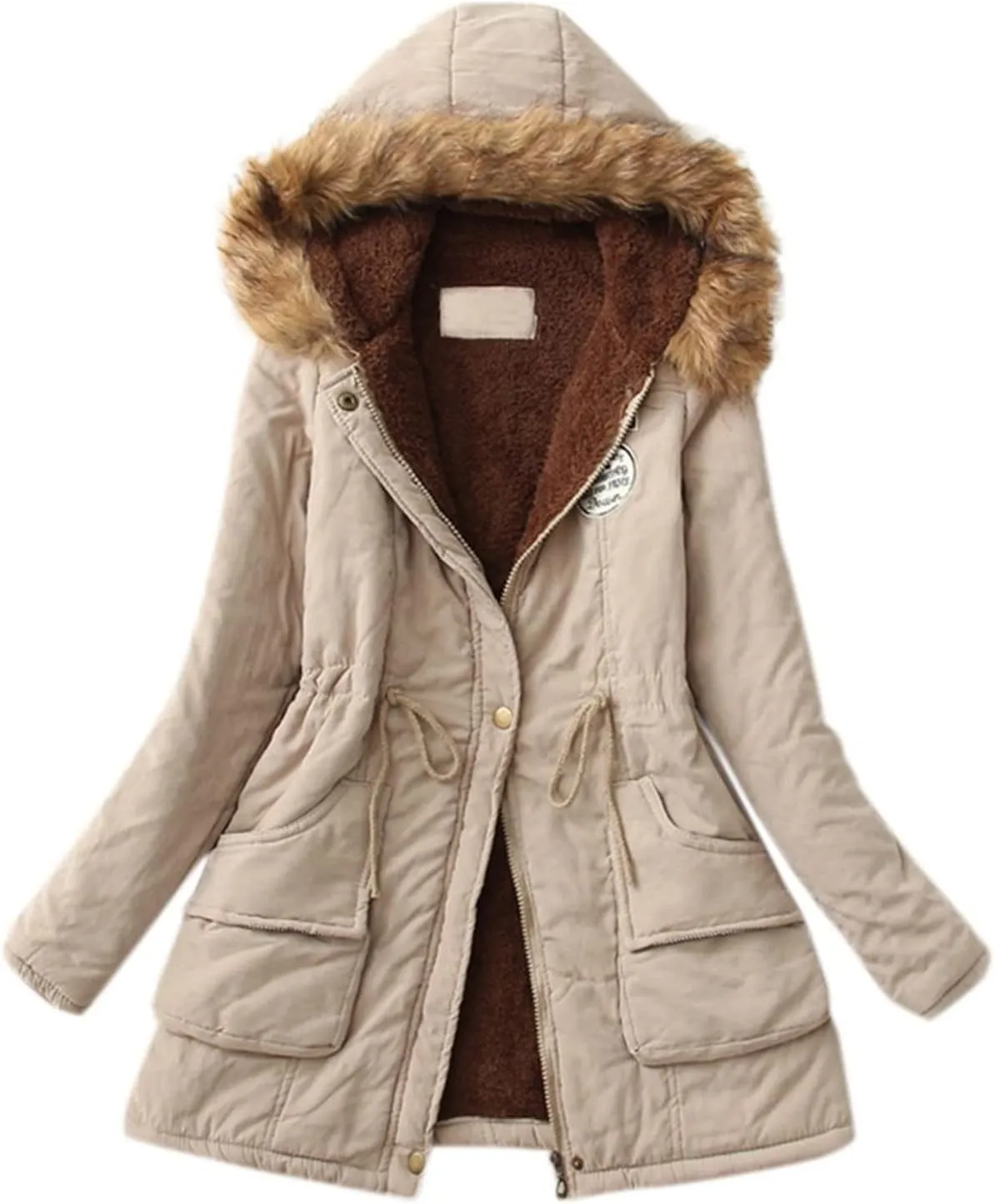cooki Winter Coats for Women Fleece Lined Puffer Coat Women Long Down Coat Warm Thicken Parka Coat with Faux Fur Hooded Coat