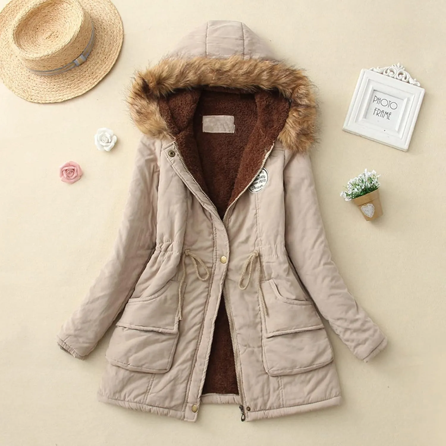 cooki Winter Coats for Women Fleece Lined Puffer Coat Women Long Down Coat Warm Thicken Parka Coat with Faux Fur Hooded Coat