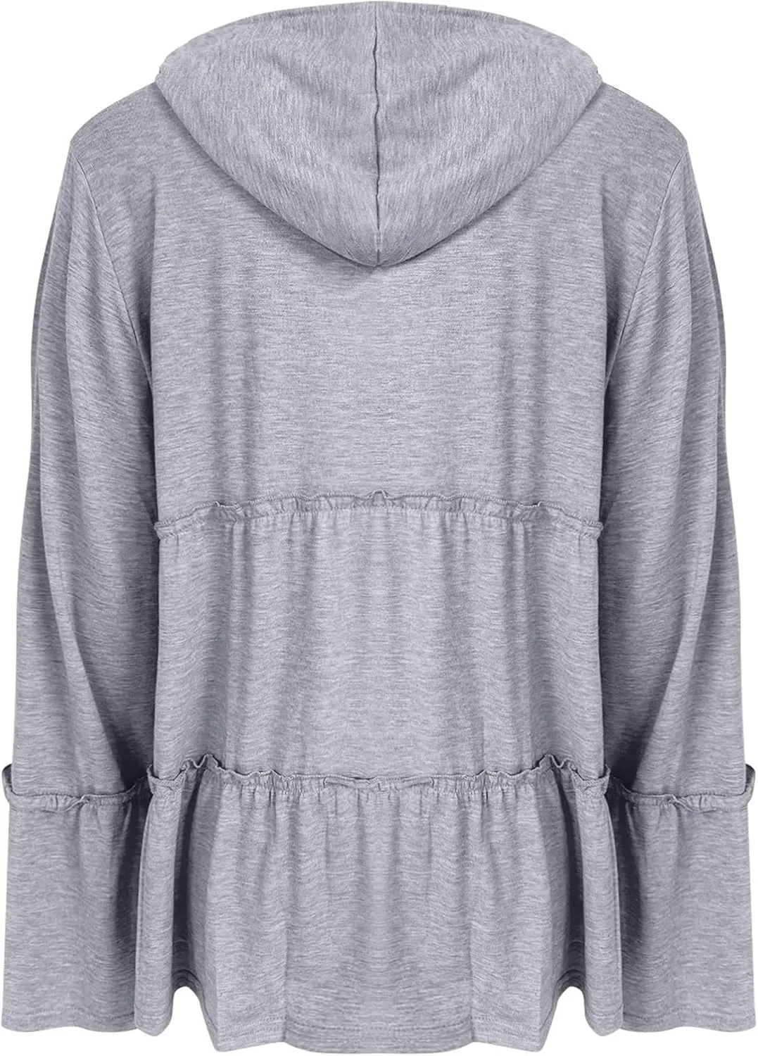 Full Zip Up Hoodie for Women Pleated Flowy Tiered Ruffle Hooded Shirt Lightweight Jacket Long Sleeve Babydoll Top Blouse