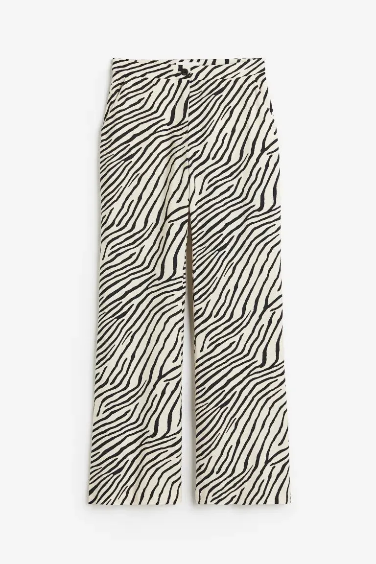 H&M flared trousers, cream/zebra print