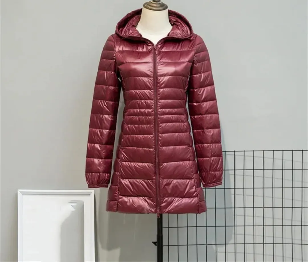 JNKIHAPOT Women Down Jacket Female Ultra Light Weight Hooded Long Puffer Coat Plus Size