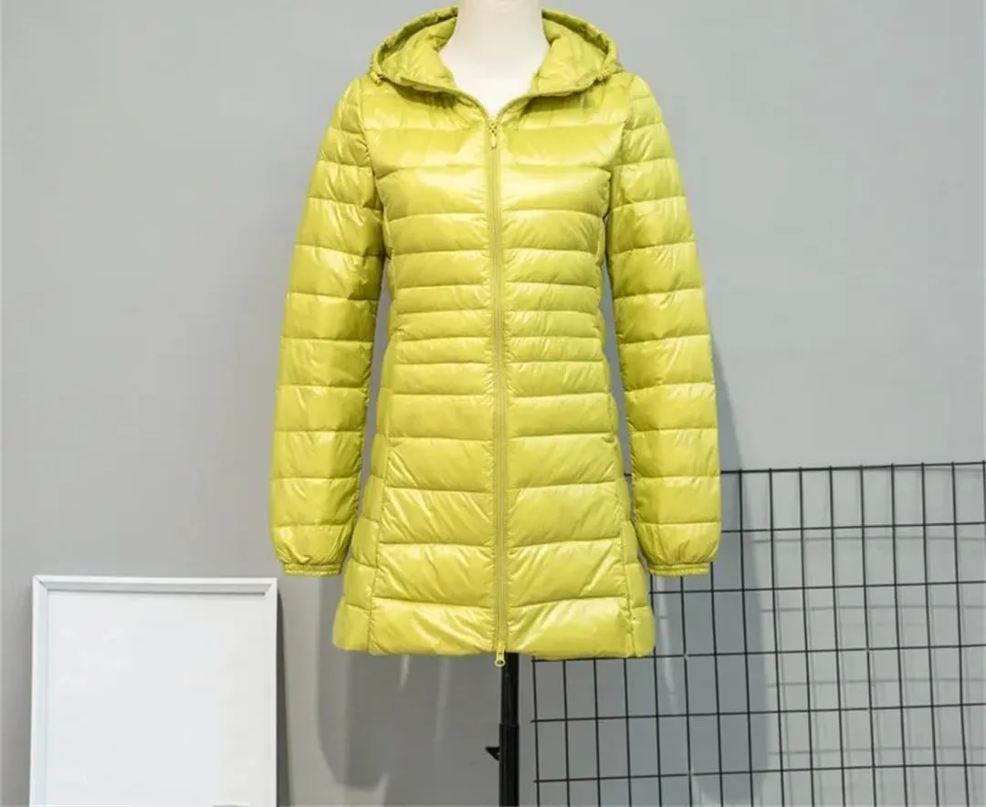 JNKIHAPOT Women Down Jacket Female Ultra Light Weight Hooded Long Puffer Coat Plus Size