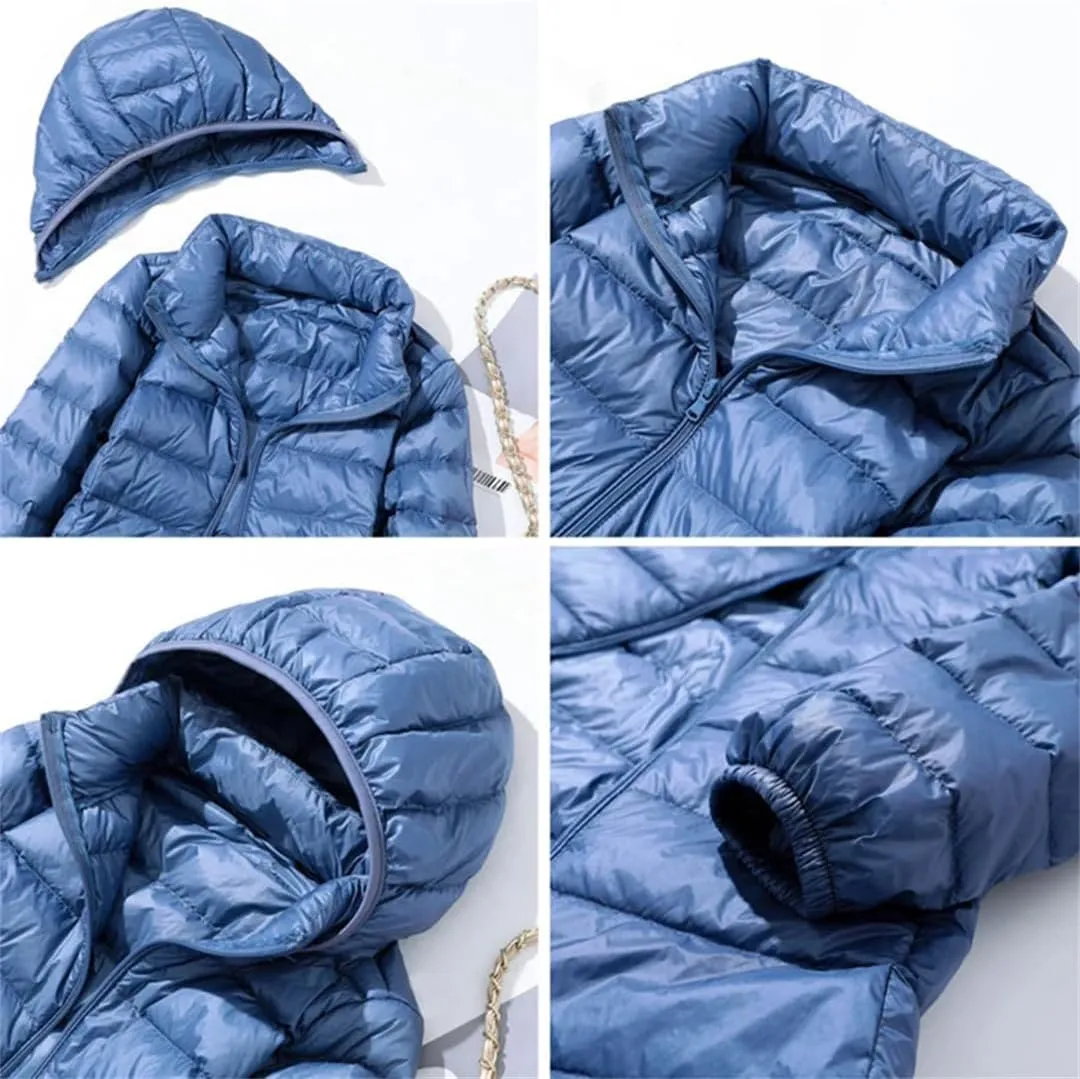 JNKIHAPOT Womens Winter Long Down Coat Ultra Light Thin Puffer Jacket Slim Casual Remove Hooded Parka