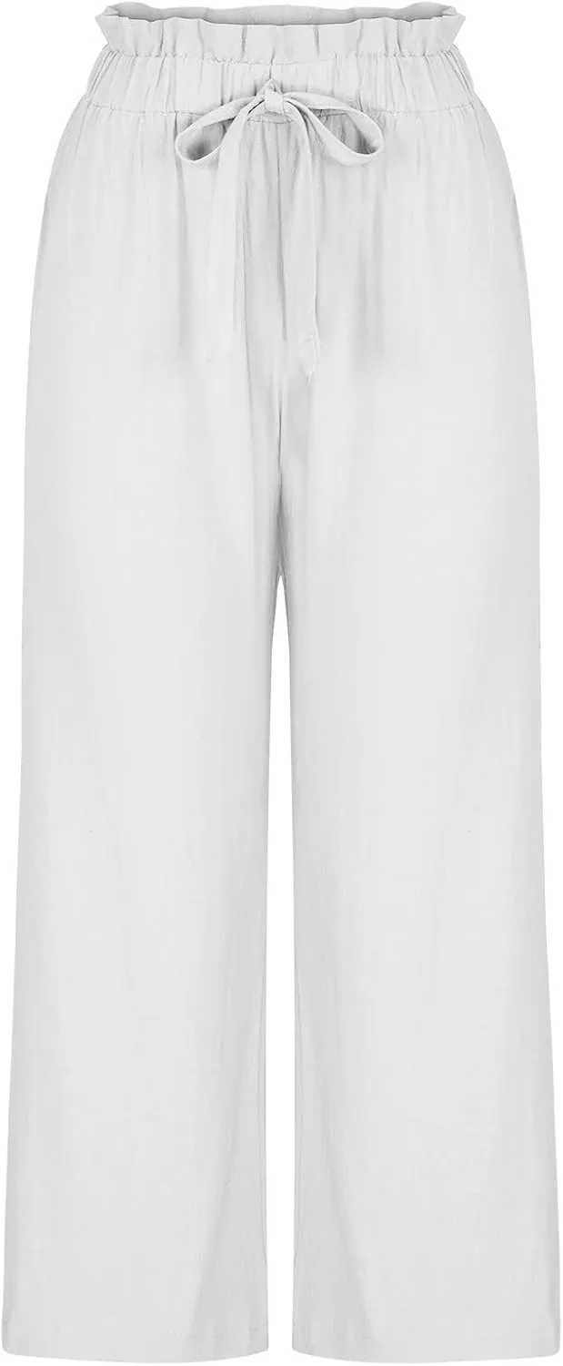 JOAU Womens High Waisted Palazzo Pant Ruched Tie Knot Wide Leg Long Trousers Straight Leg Business Work Casual Loose Pants