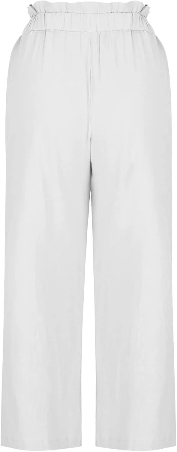JOAU Womens High Waisted Palazzo Pant Ruched Tie Knot Wide Leg Long Trousers Straight Leg Business Work Casual Loose Pants