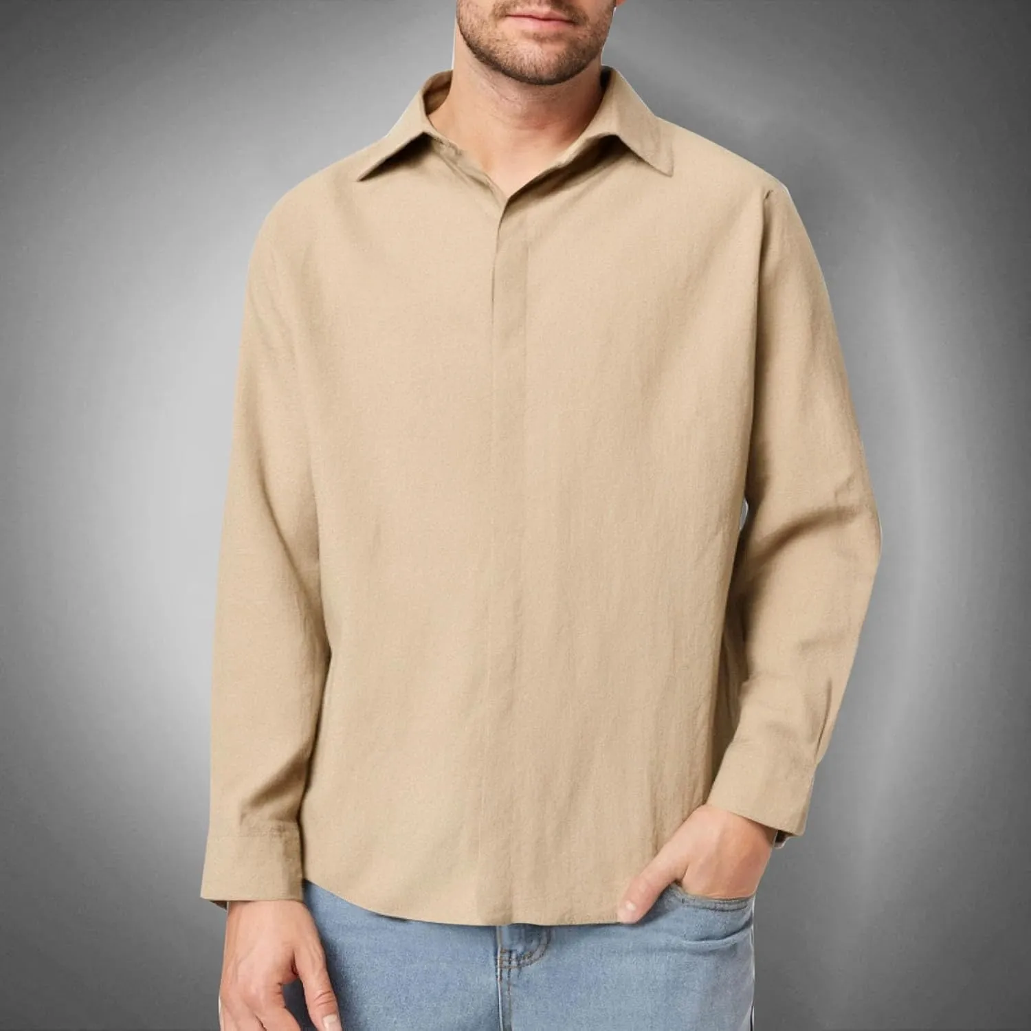 Men's Button Down Shirts Long Sleeve Lapel Collar Cardigan Tops Solid Color Basic Classic Fit Casual Tops
