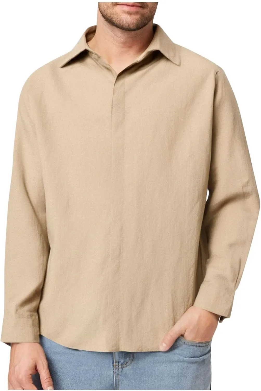 Men's Button Down Shirts Long Sleeve Lapel Collar Cardigan Tops Solid Color Basic Classic Fit Casual Tops