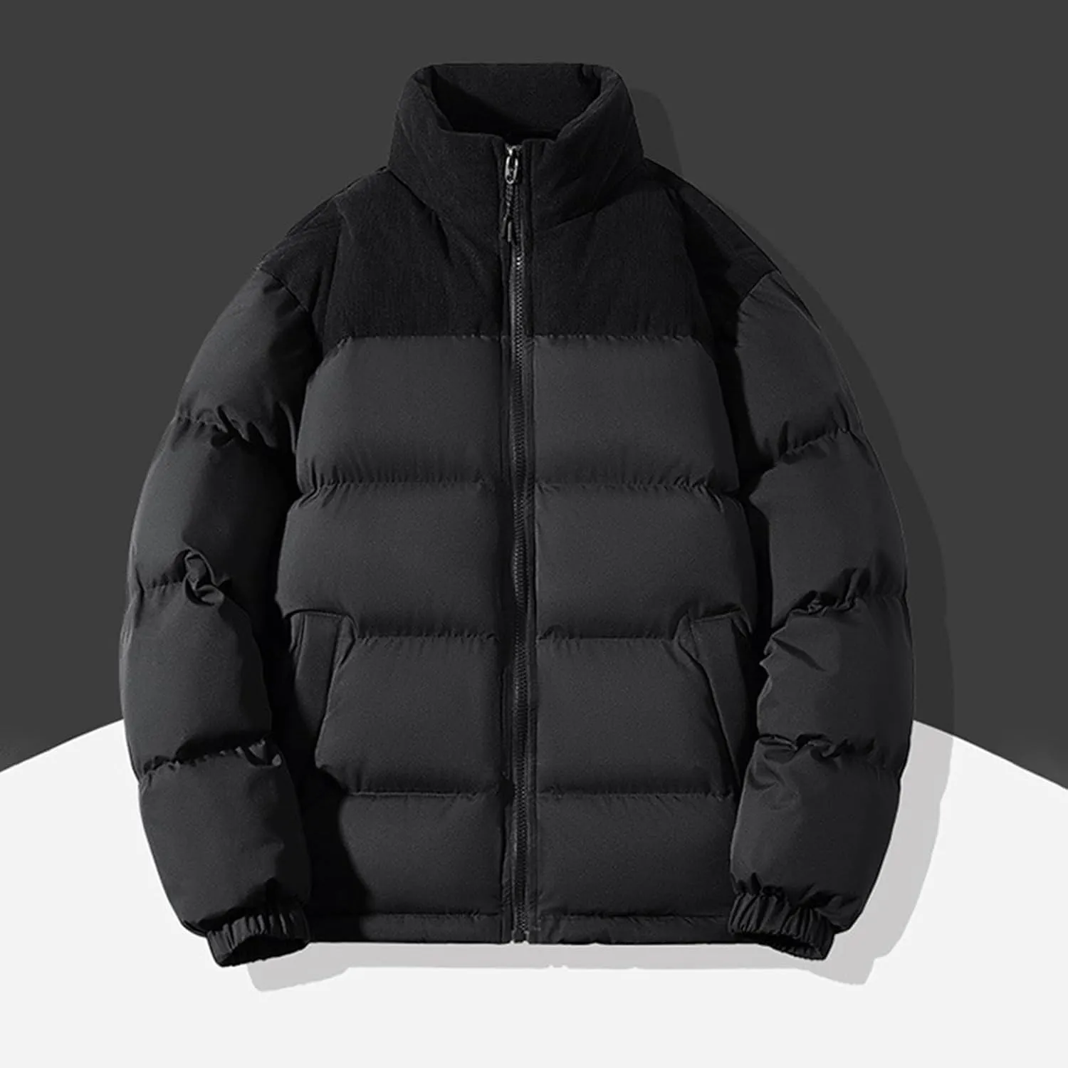 Mens Winter Sport Jacket Color Block Puffer Plus Size Light Puffer Jacket Zipper Jacket Windproof Ski Down Jackets