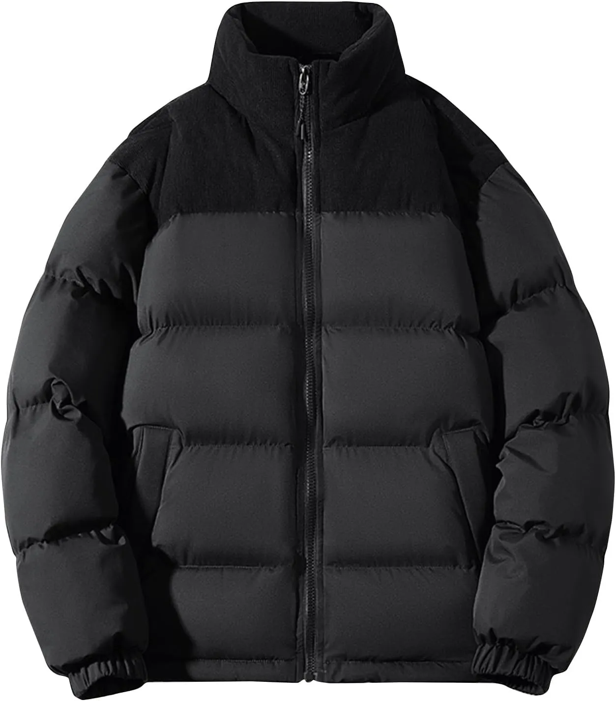 Mens Winter Sport Jacket Color Block Puffer Plus Size Light Puffer Jacket Zipper Jacket Windproof Ski Down Jackets