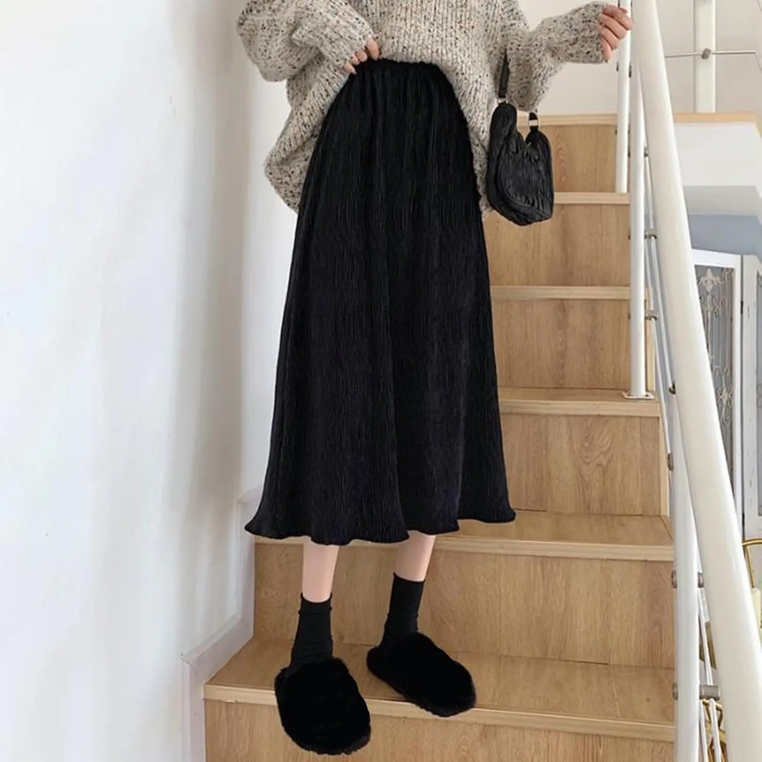 Oplxuo Long Skirts for Women Elastic High Waisted Skirt Solid Color Summer Vacation Casual Maxi Skirts