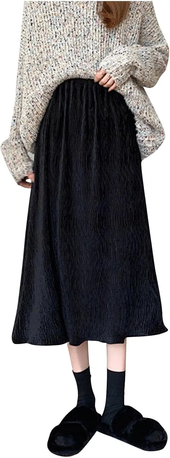 Oplxuo Long Skirts for Women Elastic High Waisted Skirt Solid Color Summer Vacation Casual Maxi Skirts