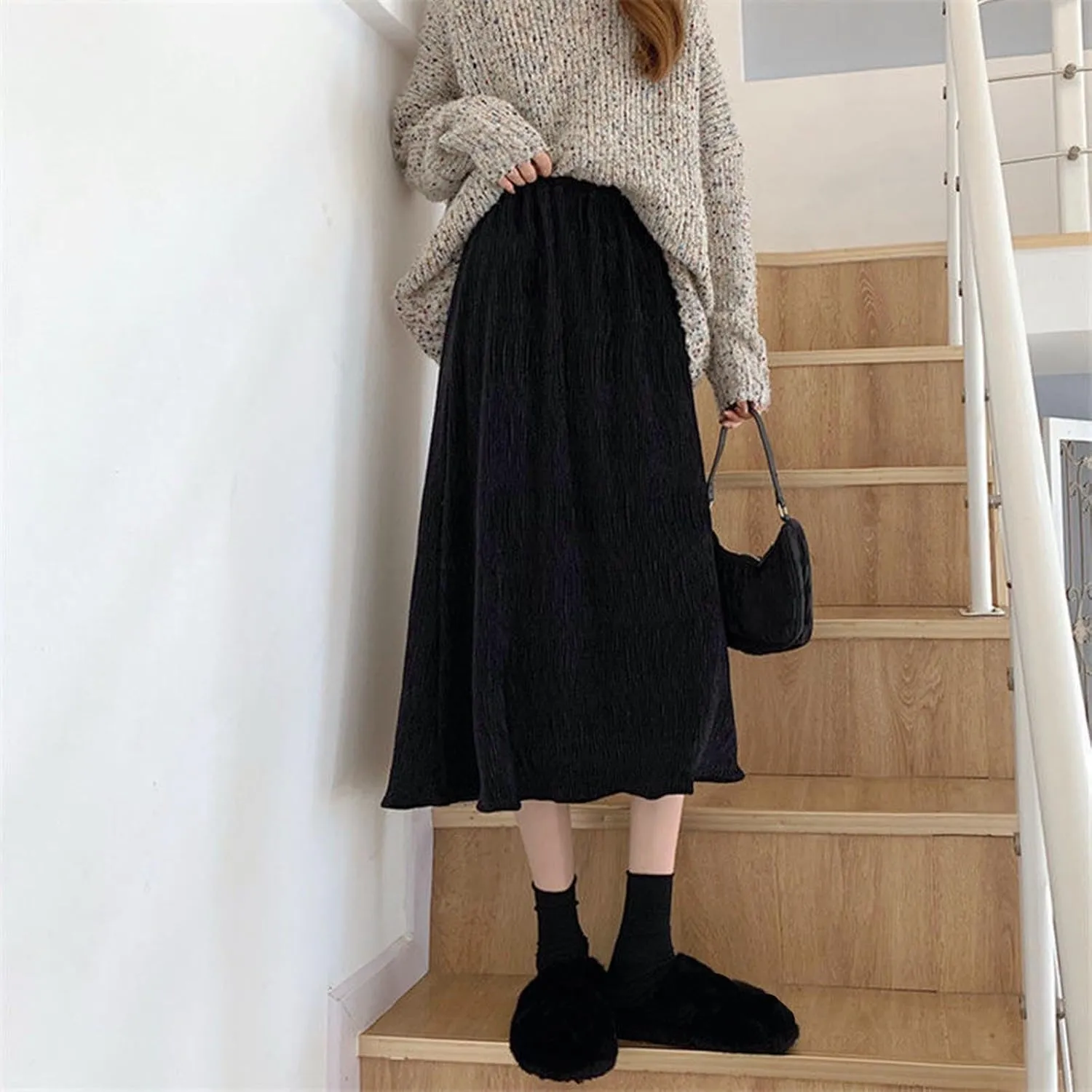 Oplxuo Long Skirts for Women Elastic High Waisted Skirt Solid Color Summer Vacation Casual Maxi Skirts