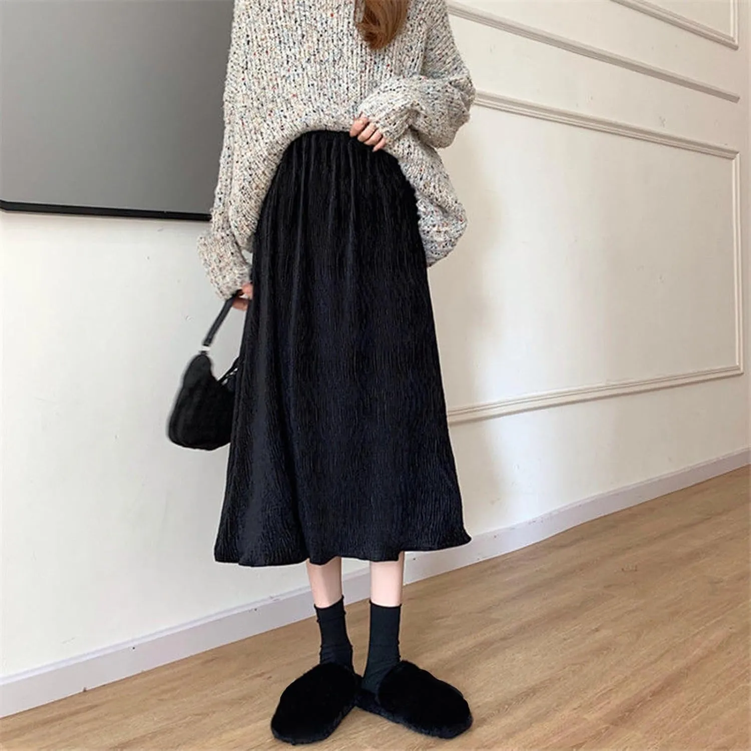 Oplxuo Long Skirts for Women Elastic High Waisted Skirt Solid Color Summer Vacation Casual Maxi Skirts