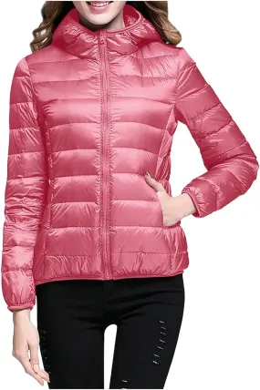 Packable Puffer Jacket Women Lightweight Short Down Jackets Winter Trendy Slim Fit Hooded Bubble Coat Light Puffer Jackets