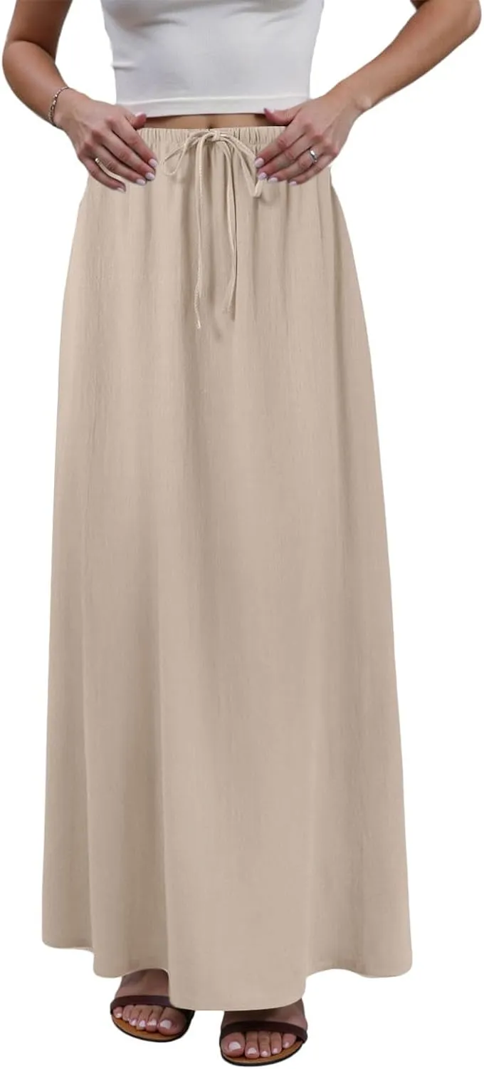 Rvidbe Spring Skirts for Women 2025 Summer Comfy Drawstring Sexy Low Waist Cotton Linen Skirts Vacation Boho Flowy Skirts