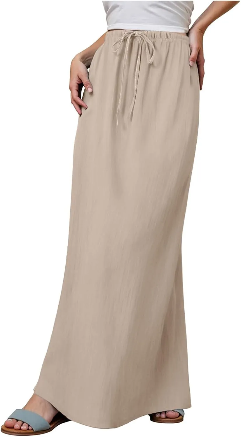 Rvidbe Spring Skirts for Women 2025 Summer Comfy Drawstring Sexy Low Waist Cotton Linen Skirts Vacation Boho Flowy Skirts