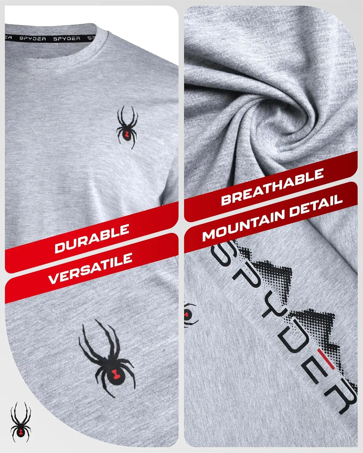 Spyder Men's Long Sleeve Tee Shirts - Mountain Top Printed Crewneck Graphic Tee - Casual Long Sleeve Shirts for Men (S-XXL)