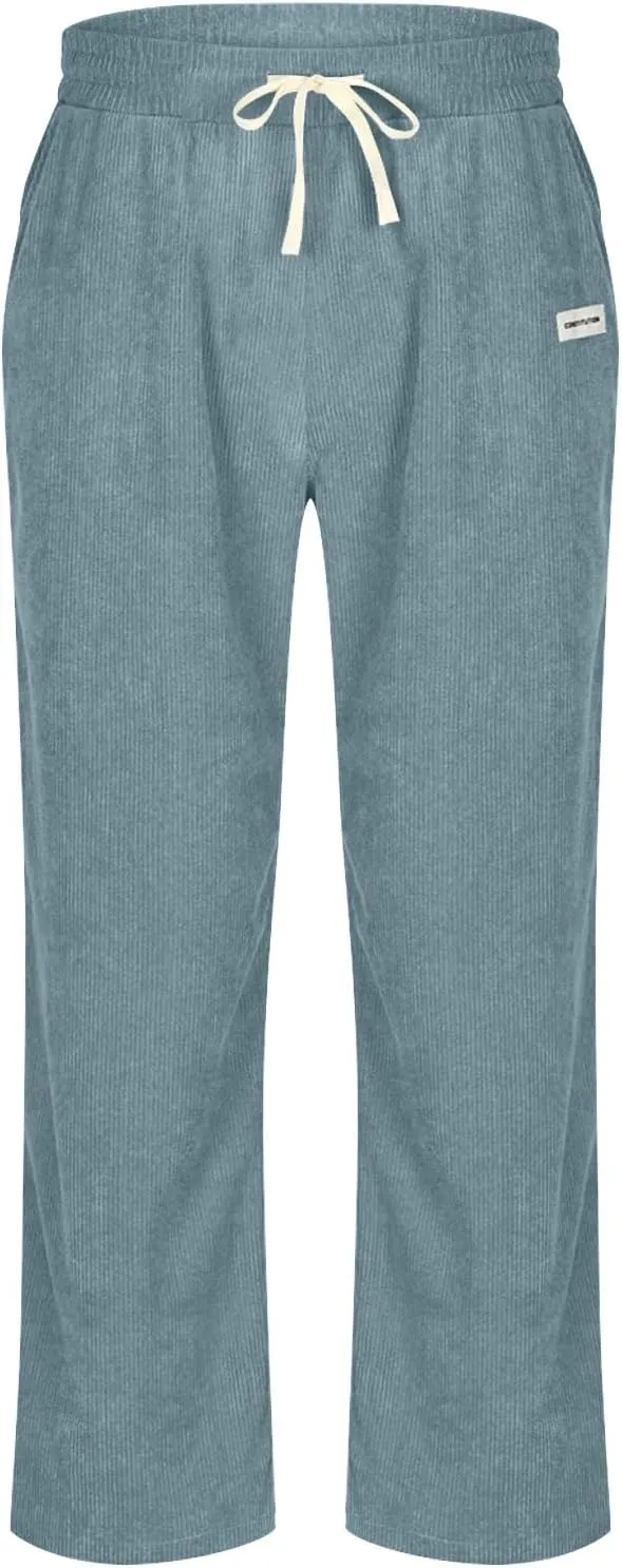 Sweatpants for Men Open Bottom Straight Leg Pants Fashion Comfy Corduroy Wide Leg Slacks Drawstring Waisted Trousers