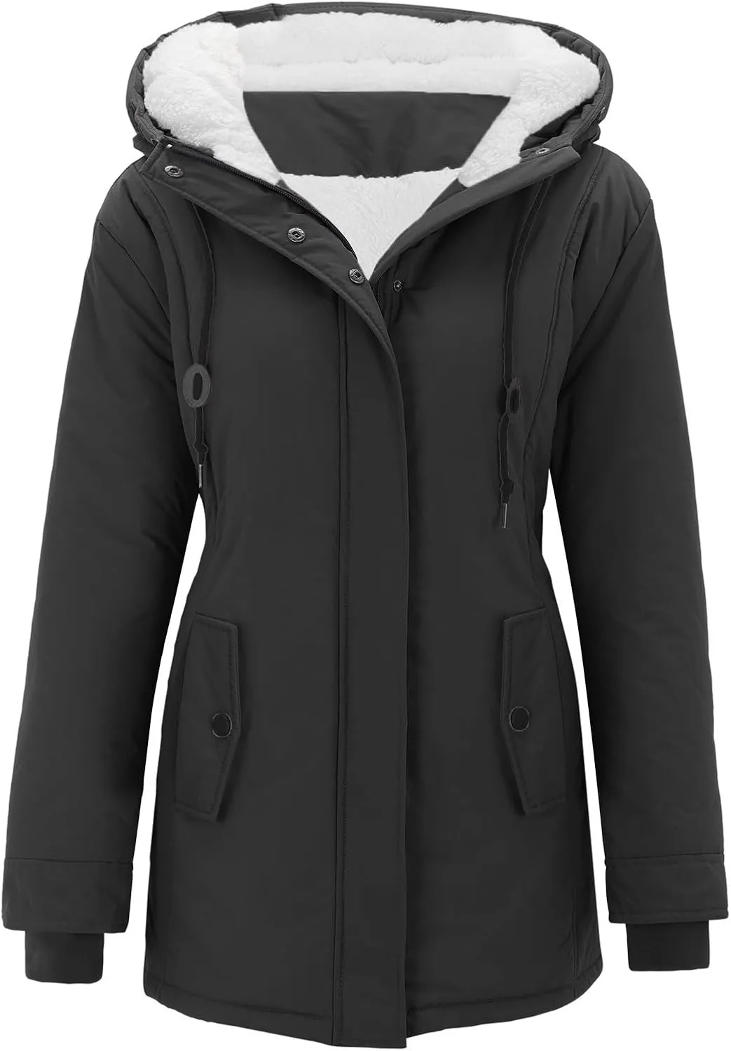 Winter Coats for Women 2024 Long Sleeve Button Down Outdoor Hooded Jacket Sherpa Lined Fuzzy Fleece Comfy Jackets