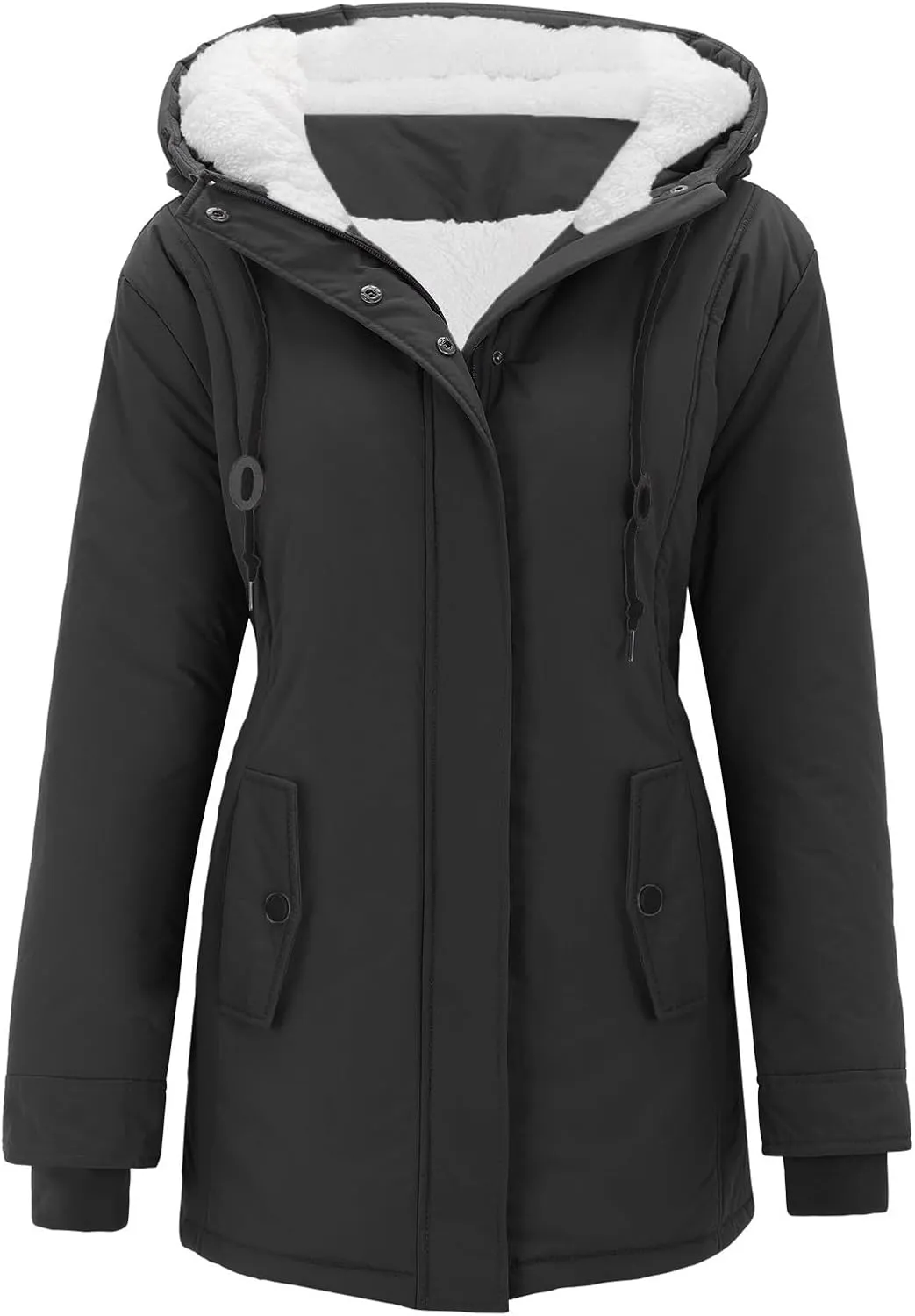 Winter Coats for Women 2024 Long Sleeve Button Down Outdoor Hooded Jacket Sherpa Lined Fuzzy Fleece Comfy Jackets