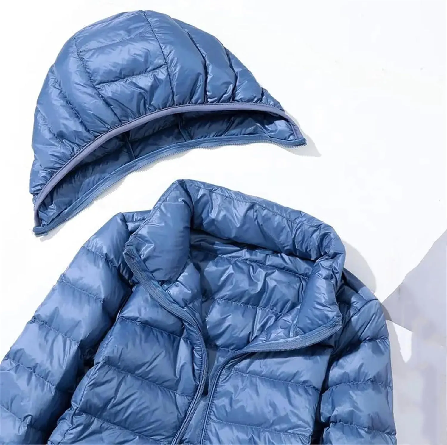 Women Hood Puffer Jackets Ultra Light Hooded Down Coats Fashion Long Feather Parkas