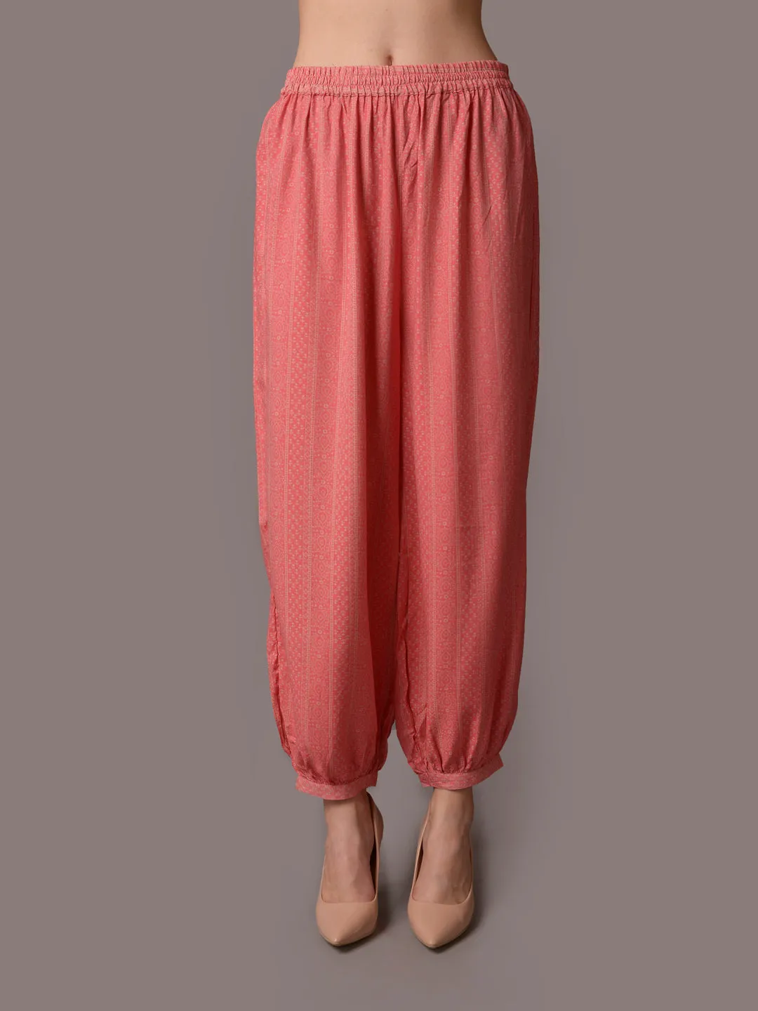 Women Pink Floral Printed Kurta Harem Pant Dupatta