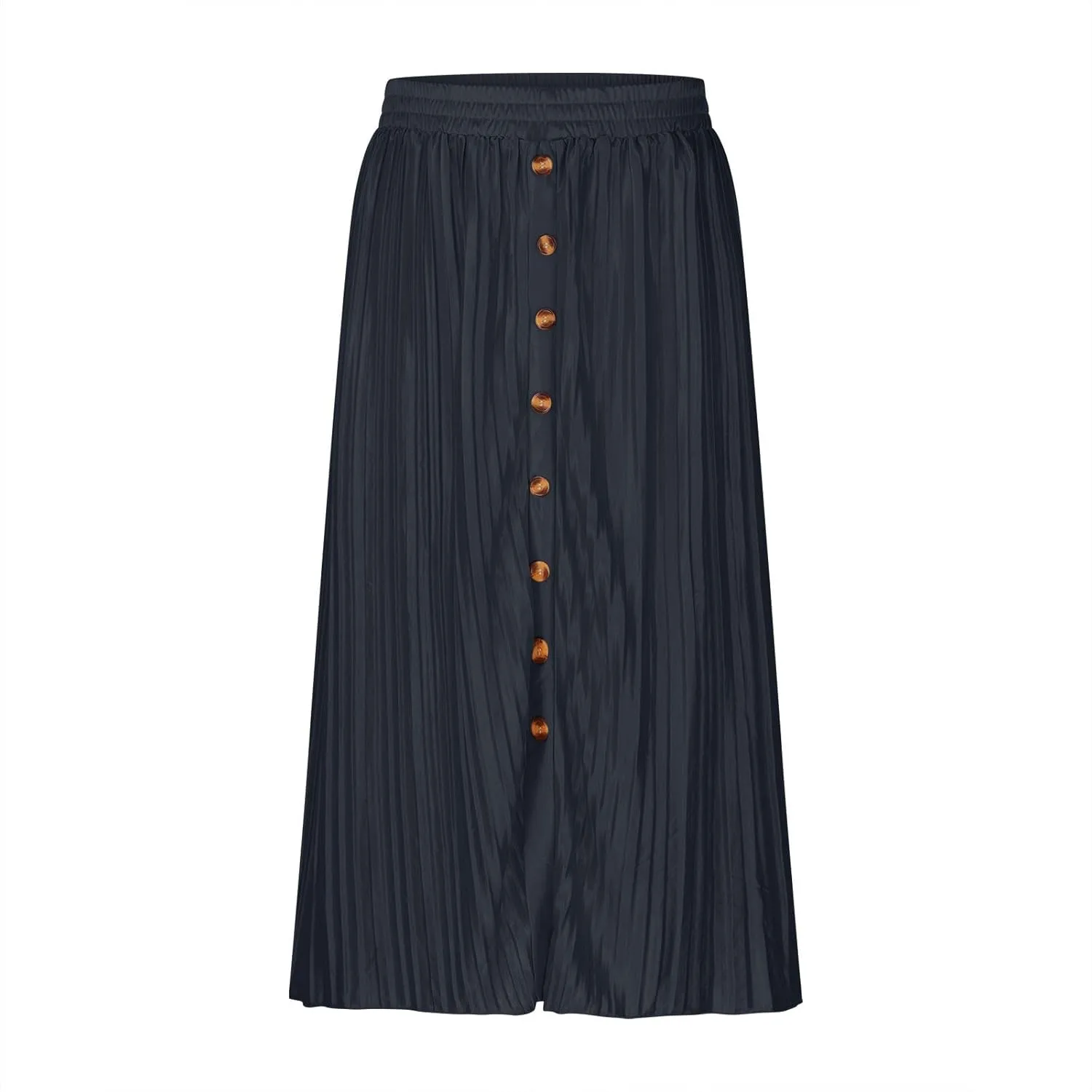 Women Summer Casual Midi Skirts Elastic High Waisted Button Down Solid Color Pleated Comfy A Line Beach Skirt