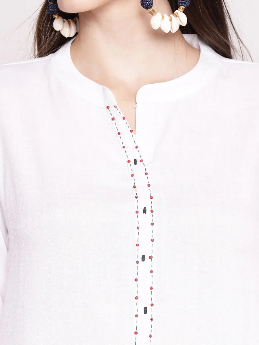 Women White Solid Kurta With Harem Pant