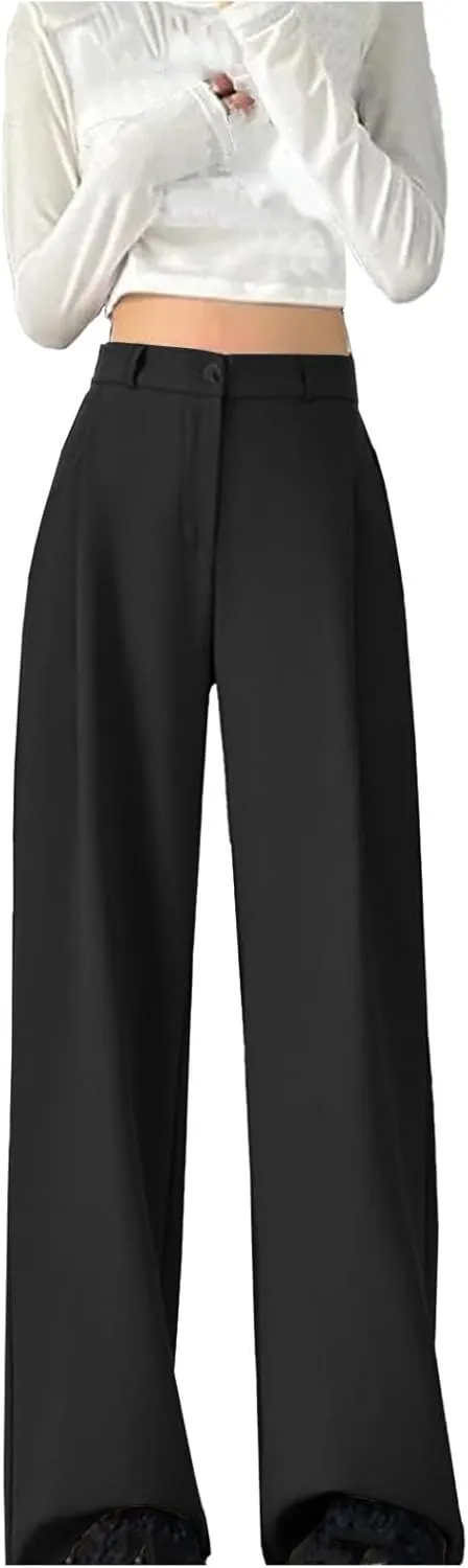 Womens Casual Wide Leg Pants High Waisted Button Down Straight Long Trousers Palazzo Pants Business Office Flowy Pants