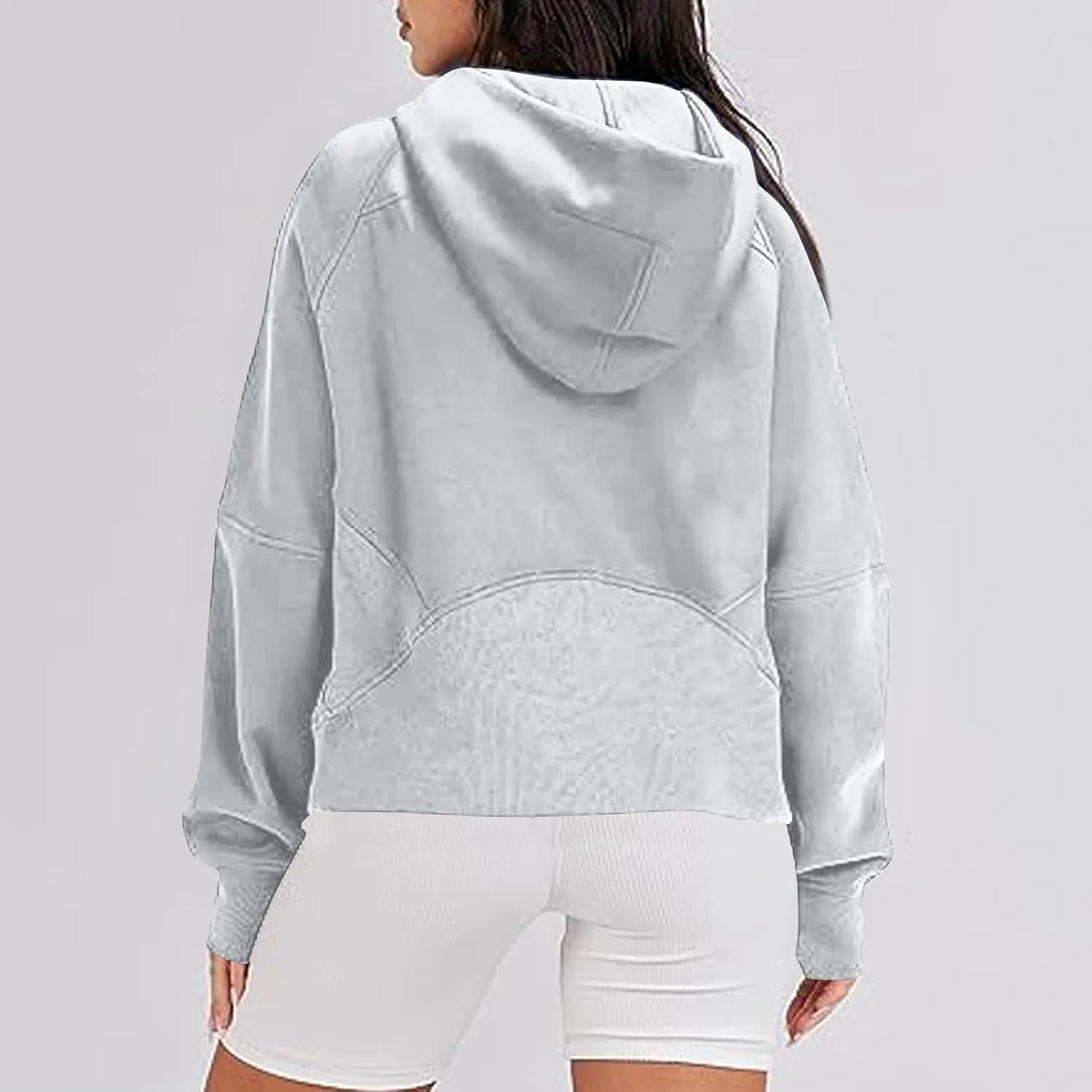 Womens Half Zip Pullovers Casual Long Sleeve Pullover Sweatshirt Thumb Hole Cropped Sweatshirts with Pocket