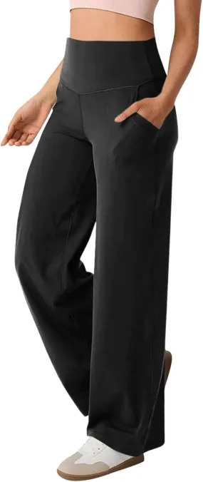 Womens High Waist Yoga Pants Wide Leg Lightweight Buttery Soft Sports Joggers Trousers Pocket Casual Dressy Slacks