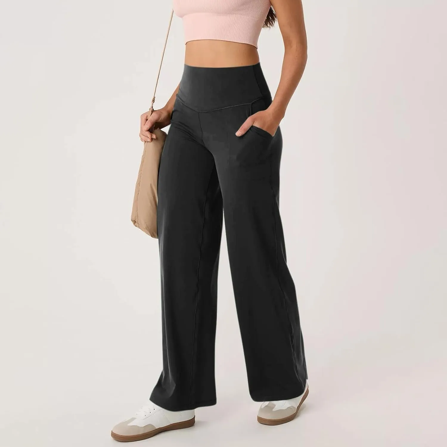 Womens High Waist Yoga Pants Wide Leg Lightweight Buttery Soft Sports Joggers Trousers Pocket Casual Dressy Slacks