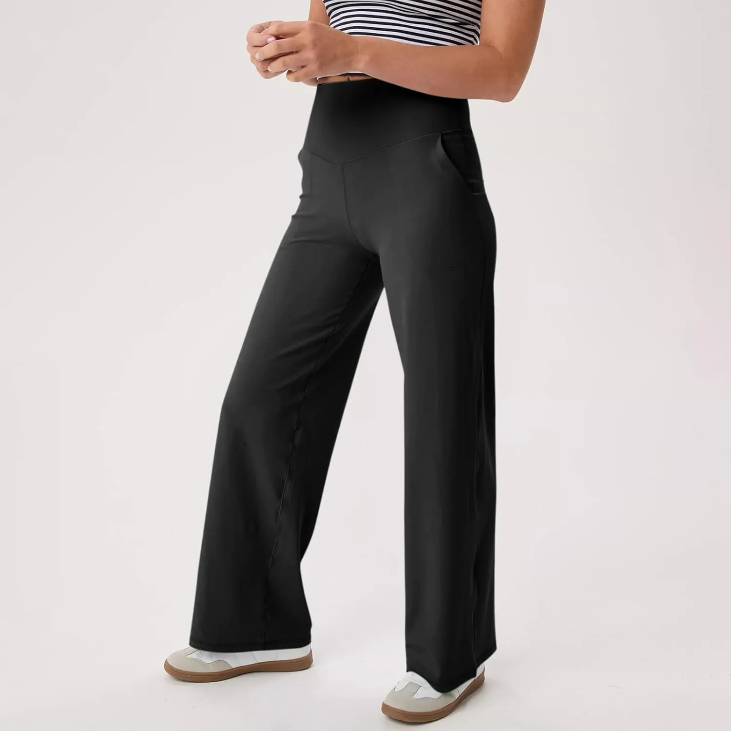 Womens High Waist Yoga Pants Wide Leg Lightweight Buttery Soft Sports Joggers Trousers Pocket Casual Dressy Slacks