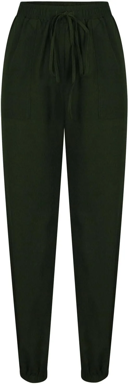 Women's Linen Casual Pants Drawstring Elastic Waist Straight Leg Loose Cinch Bottom Trousers Sweatpants with Pockets