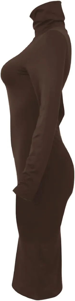 Women's Long Sleeve Turtleneck Dresses 2024 Trendy Sexy Basic Mock Neck Midi Dresses Holiday Party Bodycon Pencil Dress