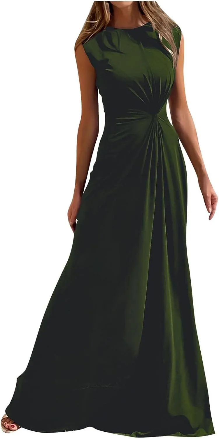 Womens Solid Round Neck Long Sleeved Patchwork Long Skirt Is Fashionable and Comfortable Casual Fall Dress