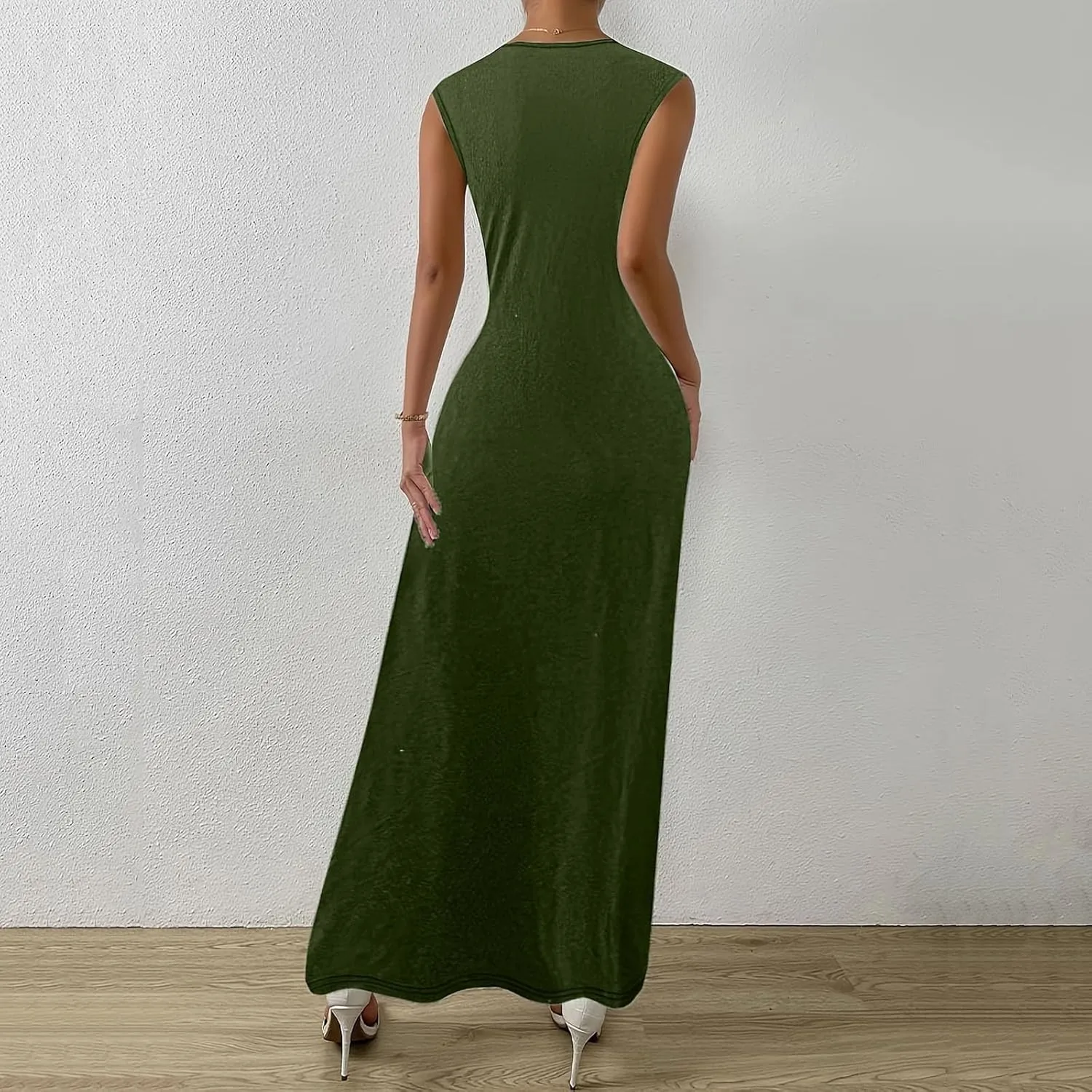 Womens Solid Round Neck Long Sleeved Patchwork Long Skirt Is Fashionable and Comfortable Casual Fall Dress