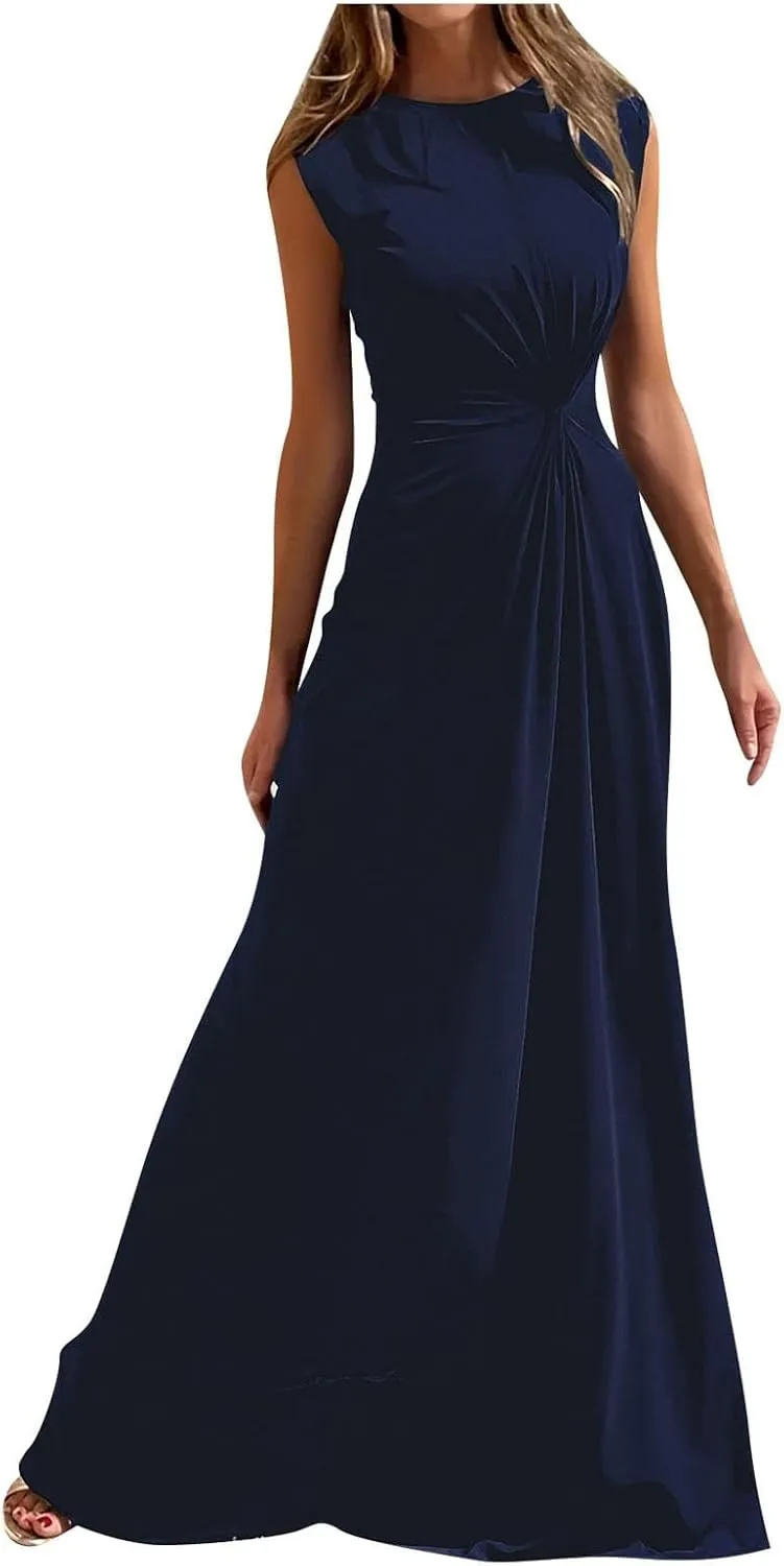 Womens Solid Round Neck Long Sleeved Patchwork Long Skirt Is Fashionable and Comfortable Casual Fall Dress