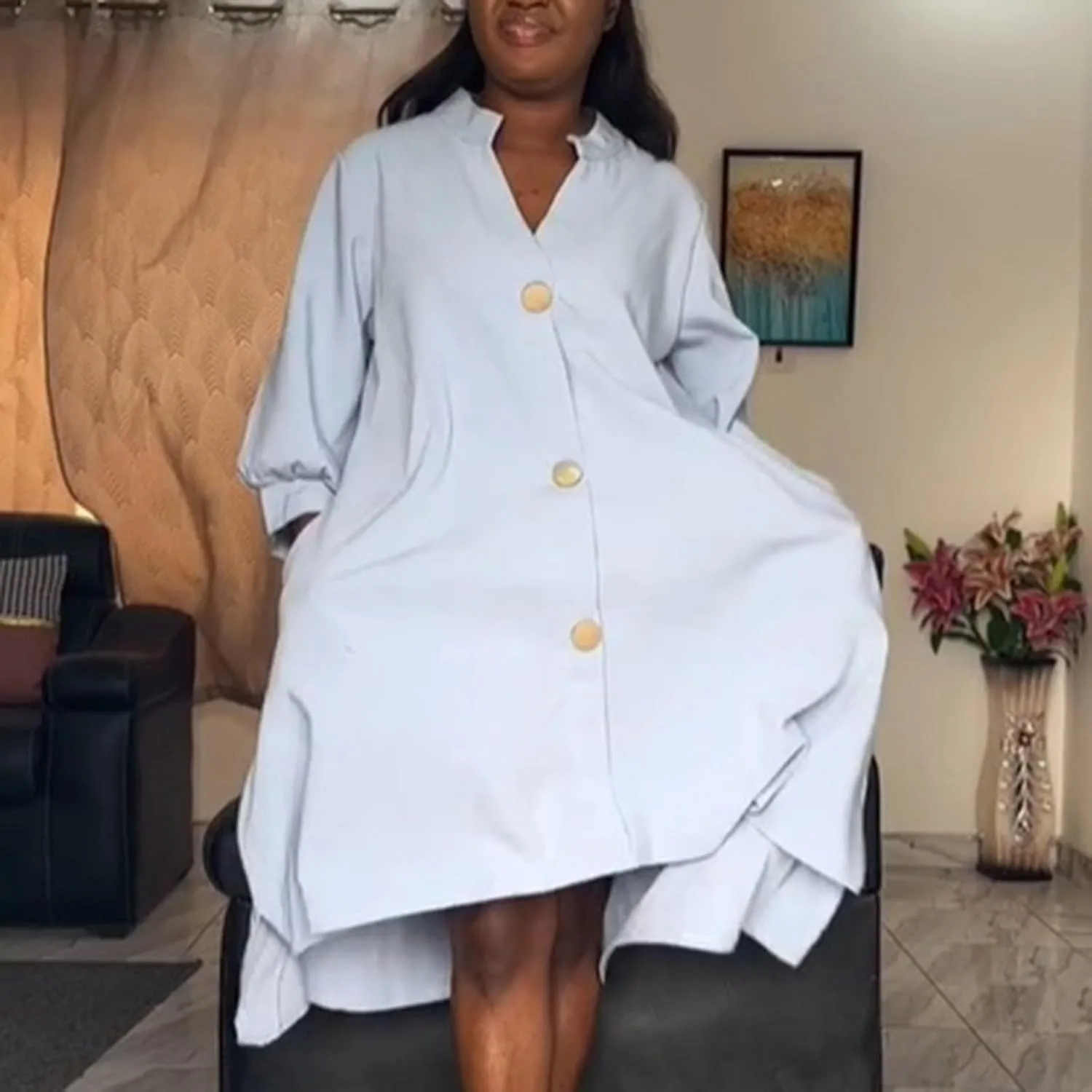 Womens Solid Round Neck Long Sleeved Patchwork Long Skirt Is Fashionable and Comfortable Casual Summer
