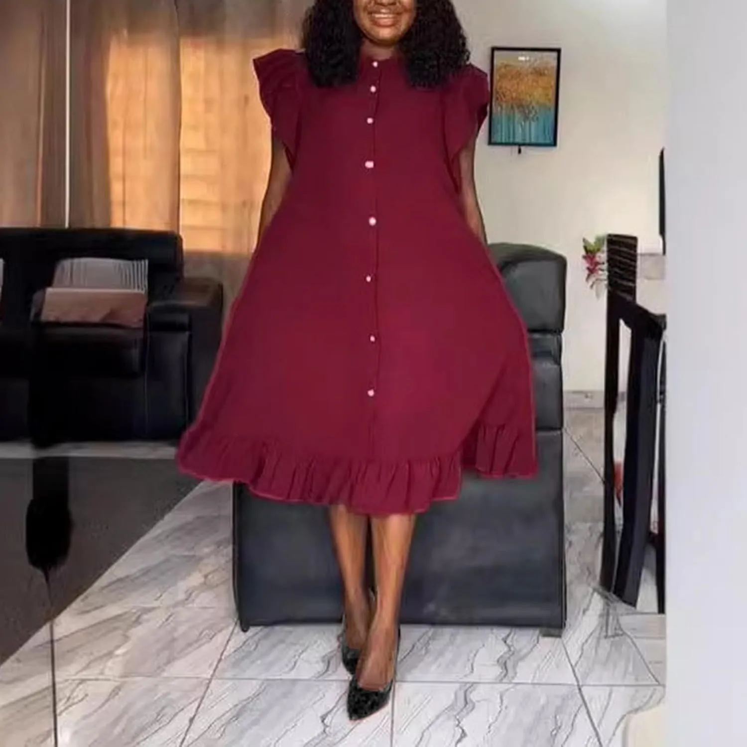Womens Solid Round Neck Long Sleeved Patchwork Long Skirt Is Fashionable and Comfortable Ladies T Shirt Dresses