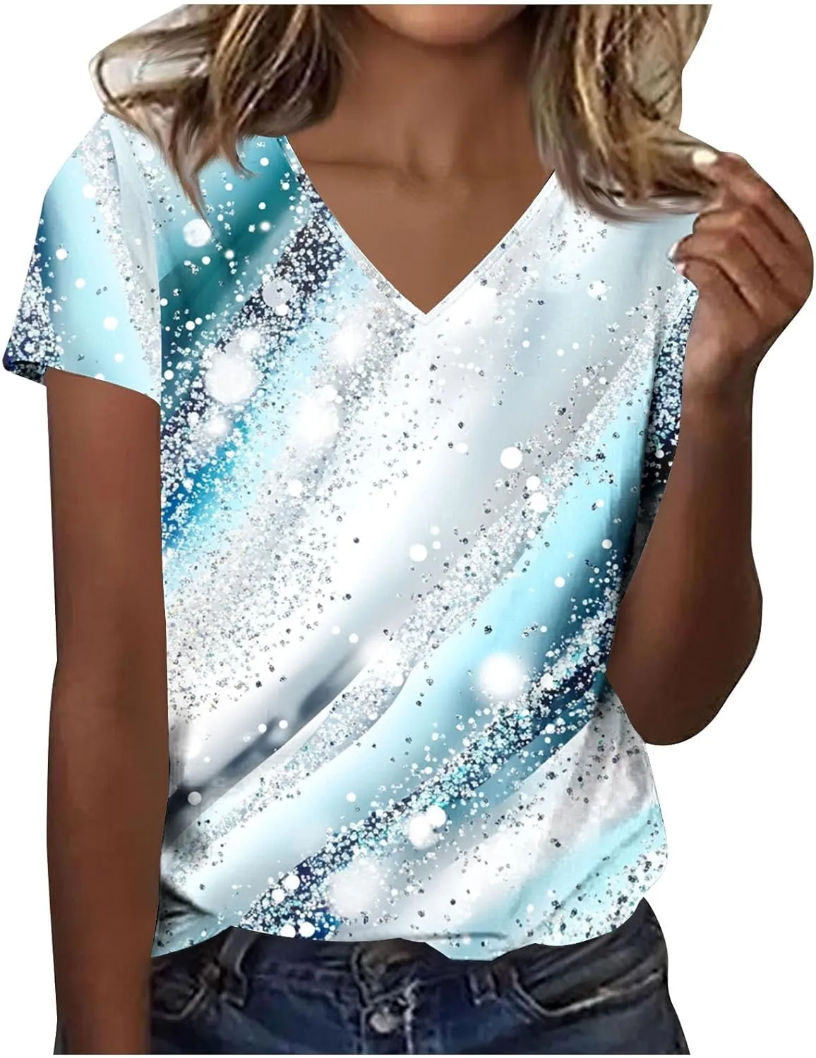 Women's Tie Dye T Shirt Casual V Neck Summer Tops Blouse Loose Fit Short Sleeve Floral Shirts Tunic Cute Graphic Tees
