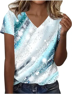 Women's Tie Dye T Shirt Casual V Neck Summer Tops Blouse Loose Fit Short Sleeve Floral Shirts Tunic Cute Graphic Tees